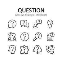 Question icon set. Vector graphic illustration. Suitable for website design, logo, app, template, and ui. Line style design.