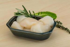 Raw scallops in a bowl photo