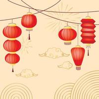 Red Chinese lanterns isolated on white background. Traditional chinese lanterns are suitable for design of the Asian New Year, Mid autumn festival, other holidays. Vector background, greeting card