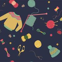 Seamless pattern with knitting items. Vector graphics.