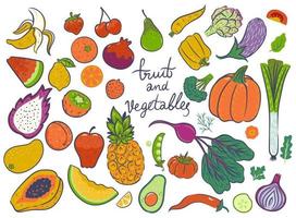 conjunto de frutas y verduras aislado sobre fondo blanco. gráficos vectoriales vector