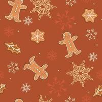 Seamless pattern with gingerbread and snowflakes. Vector graphics.