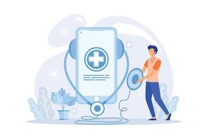 Online medical consultation with mobile smartphone app illustration concept vector