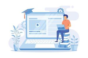 Online education platform Elearning platform, online teaching, educational courses, video call, webcam conference, laptop screen, webinar flat design modern illustration vector