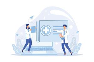 Online Doctor Concept, Showing online healthcare consultation using a mobile apps, Suitable for landing page, UI, web, App intro card, editorial flat vector illustration