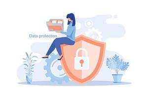 concepto de protección de datos para página web, banner, presentación, medios sociales, documentos, tarjetas, carteles. seguridad de red de ilustración vectorial, carácter de personas, seguridad de datos y concepto de privacidad vector