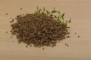 Caraway on wooden background photo