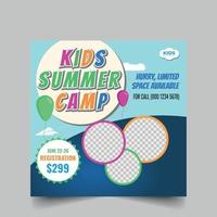 campamento de verano para niños diseño de publicaciones en redes sociales. plantilla de diseño de banner web de camping para niños modernos. vector