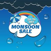Monsoon Season Sale With A Special Offer With A Heavy Discount. Use Coupon Code And Get A Discount. Monsoon Sale Social Media Post, Sale Banner Poster, Emblem, Badges Etc. With Minimal Design.
