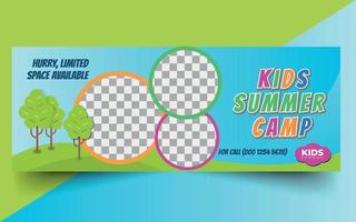 Kids Summer Camp Social Media Post Design. Modern Kid's Camping Web Banner Design Template. vector