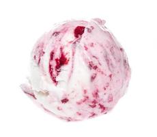 Scoop of strawberry ice cream from top on white background photo