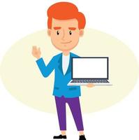 Man waving with laptop vector