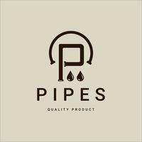 pipes logo letter p minimalist vector illustration template icon graphic design. plumber industry sign or symbol for plumbing