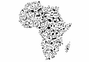 mapa del continente africano compuesto de notas musicales vector