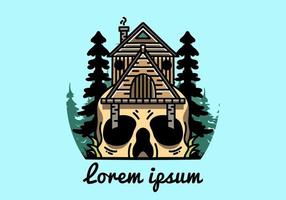 Wooden house with skull foundation illustration vector