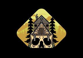 Wooden house with skull foundation illustration vector