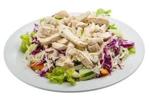 Chicken salad on the plate and white background photo