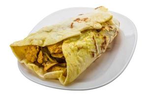 Shawarma on the plate and white background photo