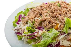 Tuna salad on the plate and white background photo