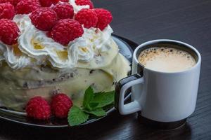 Coffee with raspberry cake photo