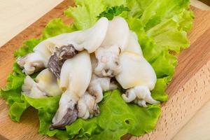 Raw cuttlefish on wooden board photo