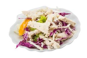 Chicken salad on the plate and white background photo