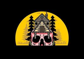 casa de madera con ilustración de base de cráneo vector