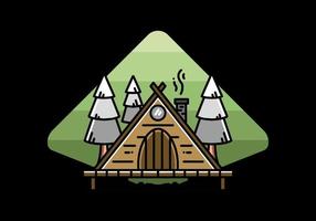 Triangle wooden cabin between pine tress illustration design vector