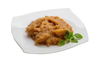 Pollock roe on the plate and white background photo