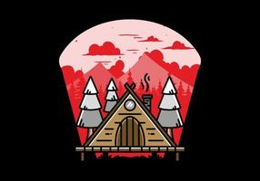 Triangle wooden cabin between pine tress illustration design vector