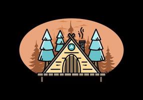 Triangle wooden cabin between pine tress illustration design vector