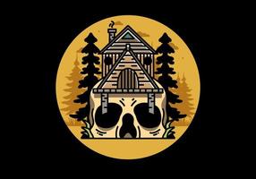 Wooden house with skull foundation illustration vector