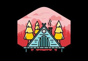 Triangle wooden cabin between pine tress illustration design vector