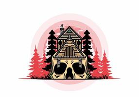 Wooden house with skull foundation illustration vector