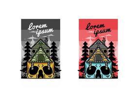 Wooden house with skull foundation illustration vector