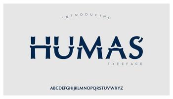 Humas, a strong serif typeface uppercase lowercase alphabet. vector font.