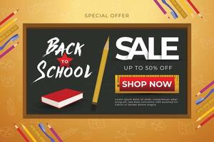 Back-to-school sale background design with colored pencils and other learning items vector