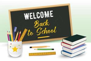 Back-to-school sale background design with colored pencils and other learning items vector