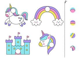 Cut and glue parts of unicorn elements. vector