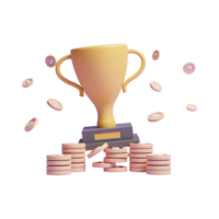 icône 3d du trophée du gagnant d'or ou trophée d'or du succès 3d avec plaque signalétique png