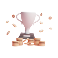 icône 3d du trophée du gagnant d'argent ou trophée d'argent du succès 3d avec plaque signalétique