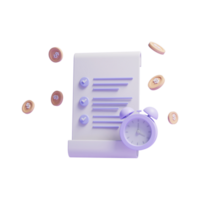 icono de pago de recibo de transacción de factura en papel 3d o lista de tareas 3d o icono de interfaz de usuario de transacción de factura en papel png