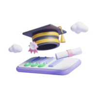 Graduación 3d de gorra de sombrero universitario o icono de sombrero de graduación de diploma 3d png