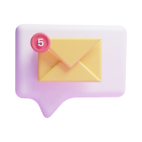 Ícono de notificación de sobre de correo 3d o ícono de recordatorio de notificación de sobre de correo png