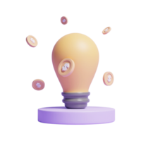 ideia de inicialização de negócios 3d com lâmpada e moeda voadora ou ícone de crescimento de negócios 3d com lâmpada png