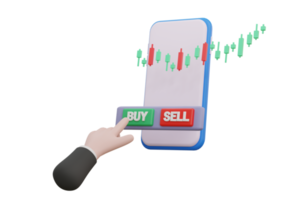 scène d'affaires boursière. en appuyant sur le bouton d'achat vert sur smartphone. concept d'argent et d'économie mondiale.