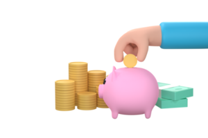 cartoon hand drop piggy bank saving money. Business finance planner. png