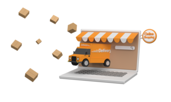 3d. concepto de comercio electrónico, compras en línea y servicio de entrega en aplicaciones informáticas. png