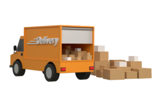 3D. Delivery van and cardboard boxes. Product goods shipping transport. Fast service truck png