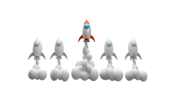 3D. rocket soaring. Different rockets fly high and stand out. different from others, concept startup idea, new generation, faster work better png